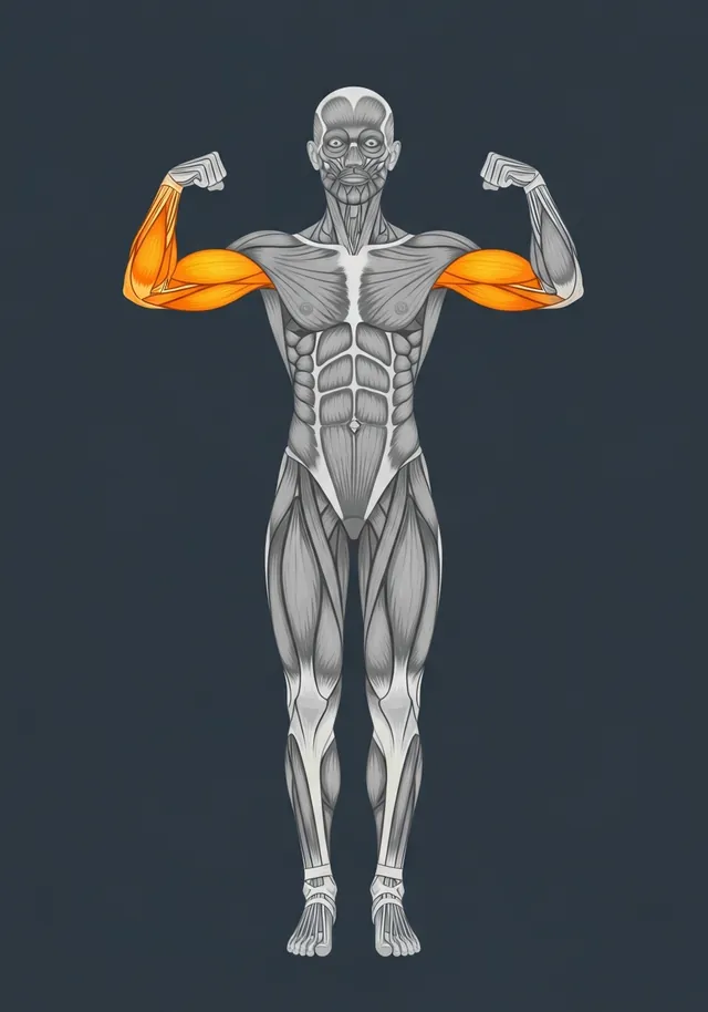 Biceps brachii highlighted on a body map