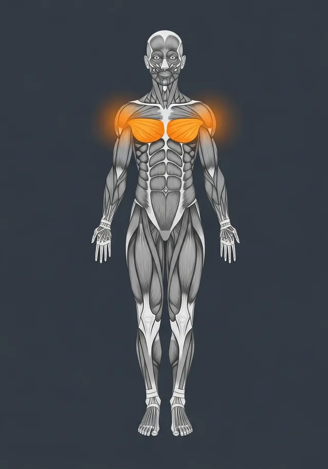 Pectoralis major highlighted on a body map