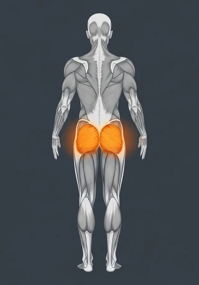 Gluteus medius highlighted on a body map