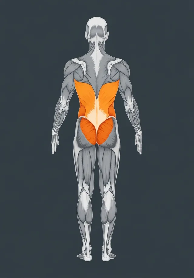 Latissimus dorsi highlighted on a body map