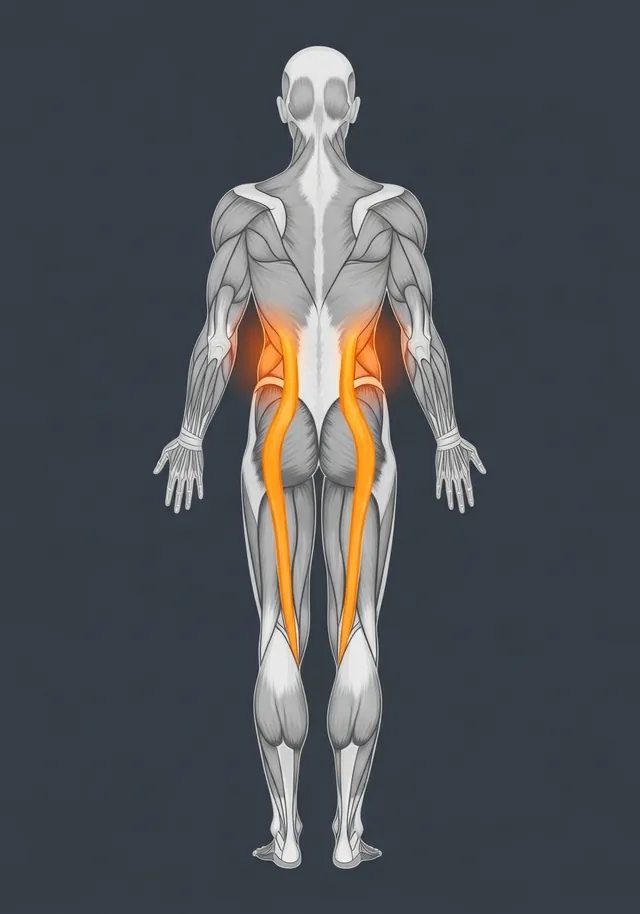 Erector spinae highlighted on a body map