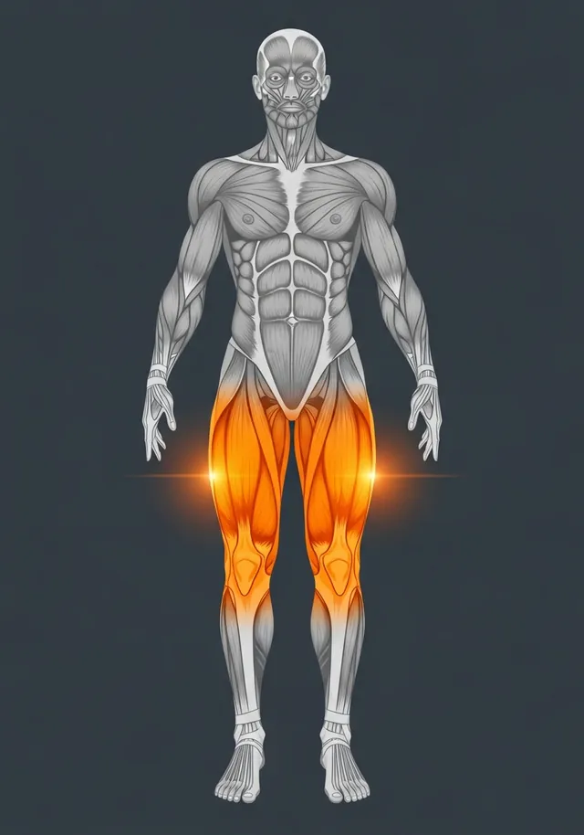 Vastus lateralis highlighted on a body map