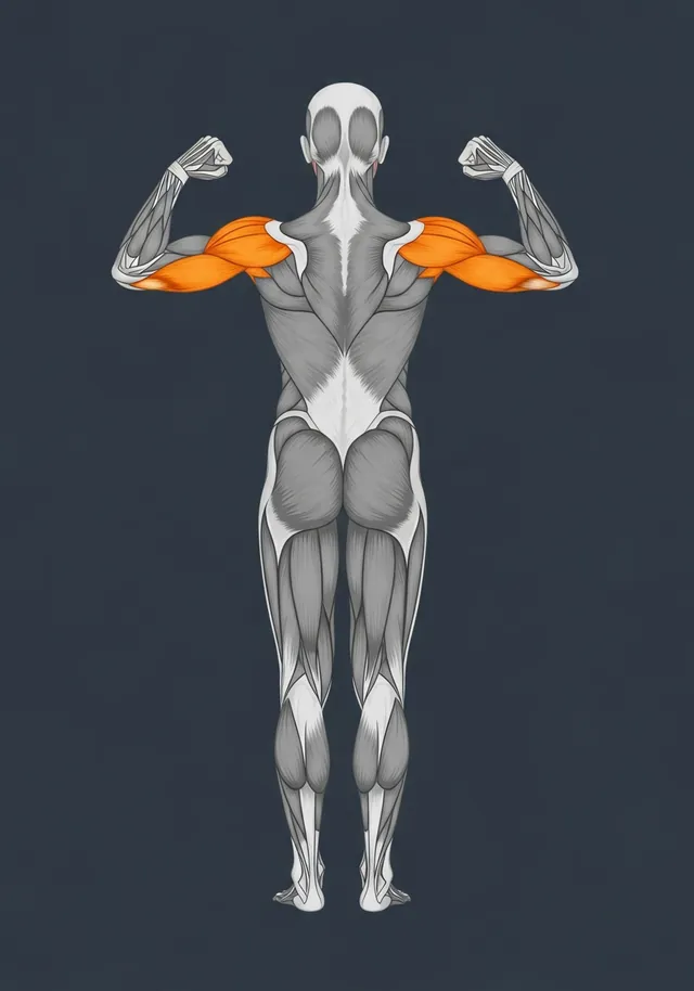 Triceps brachii highlighted on a body map